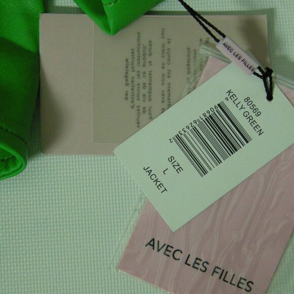 Avec Les Filles Moto Jacket Faux Leather Cropped Kelly Green Size Large New NWT - Picture 5 of 5